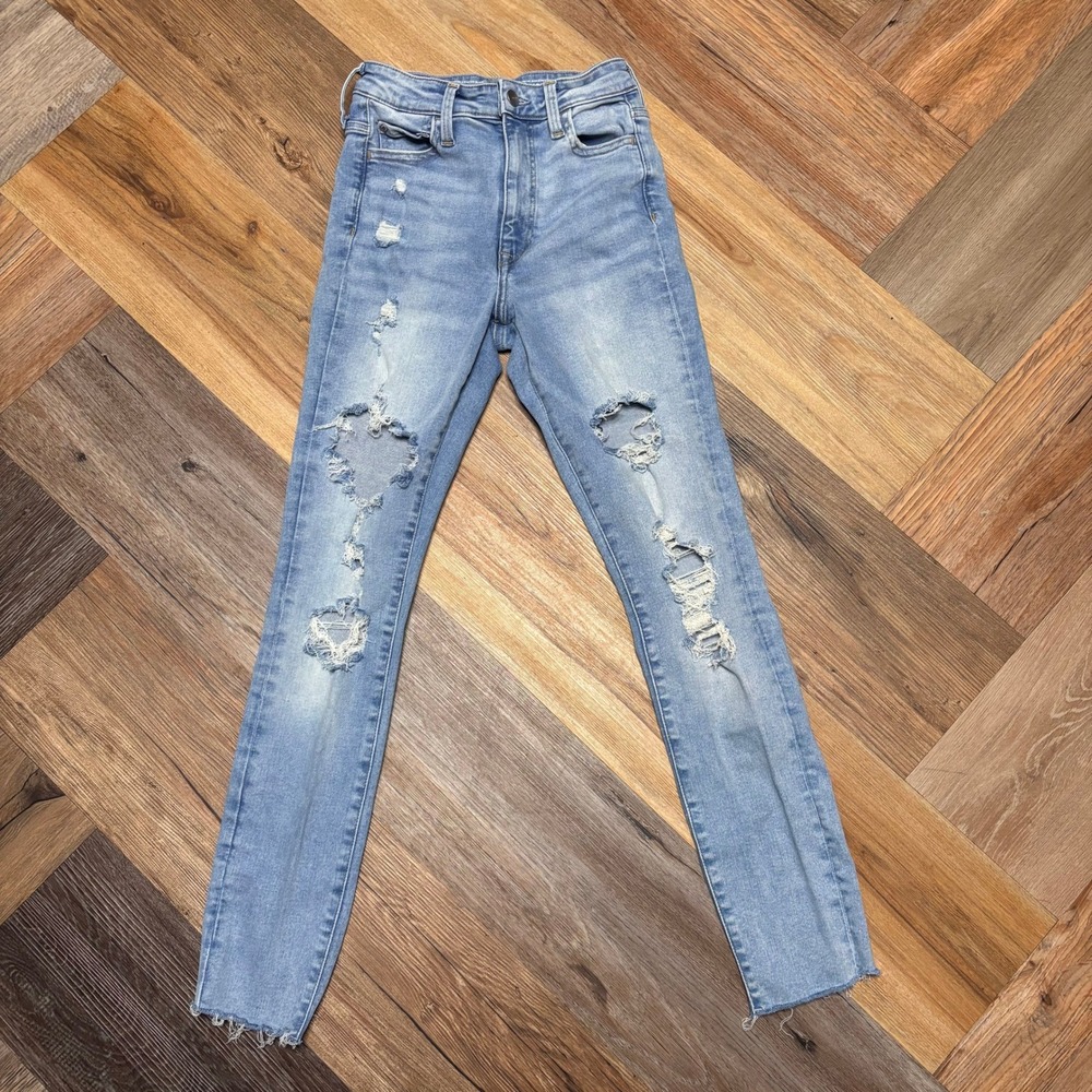HM True To You Skinny Jeans Womens XXS Light Wash Distressed Ripped Raw Hem